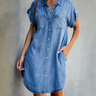 Valerie™ - Elegant denim dress with belly coverage