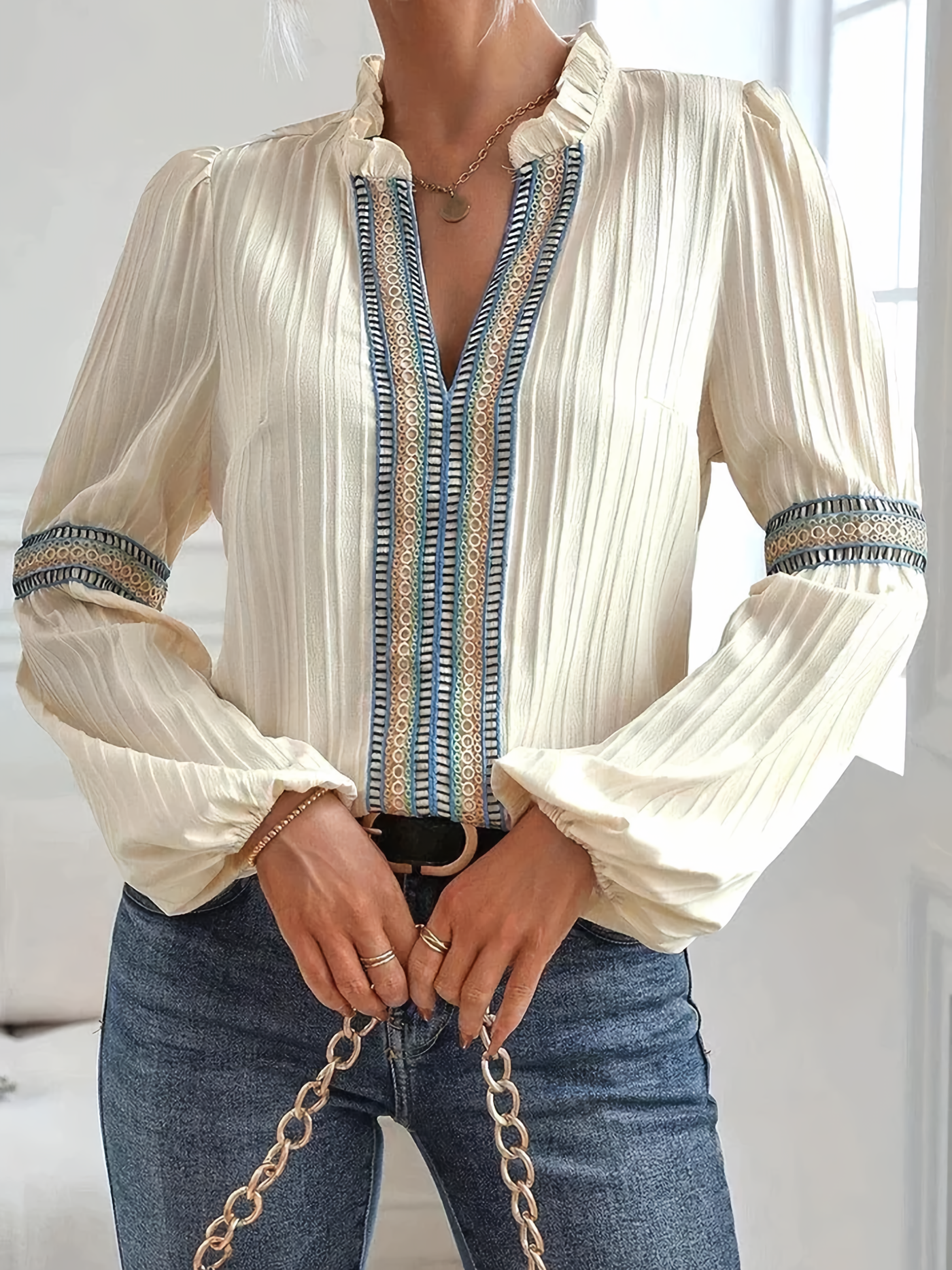 Corey™ - V-neck Blouse with Lace