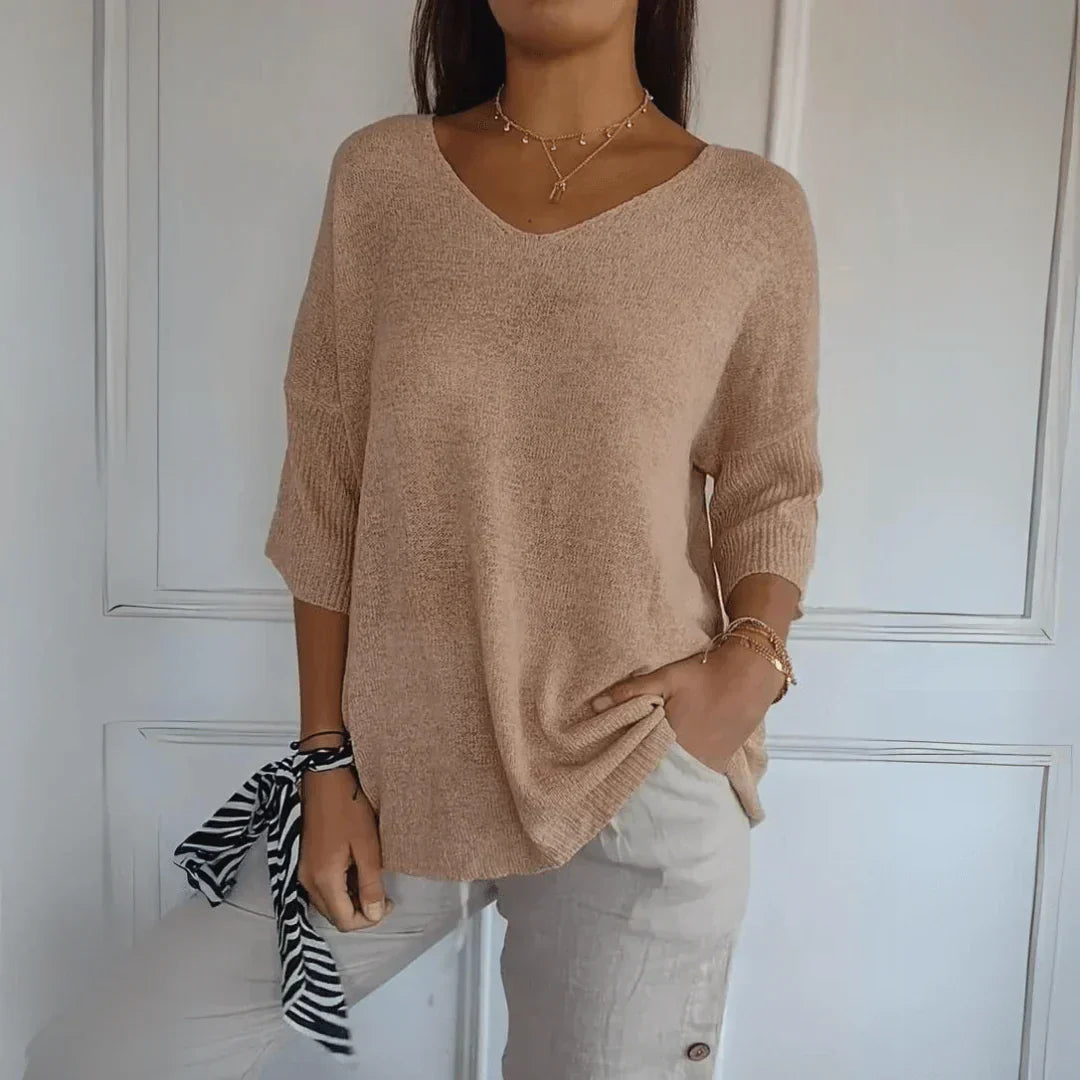 Josie™ - Plain color knitted top with V-neck